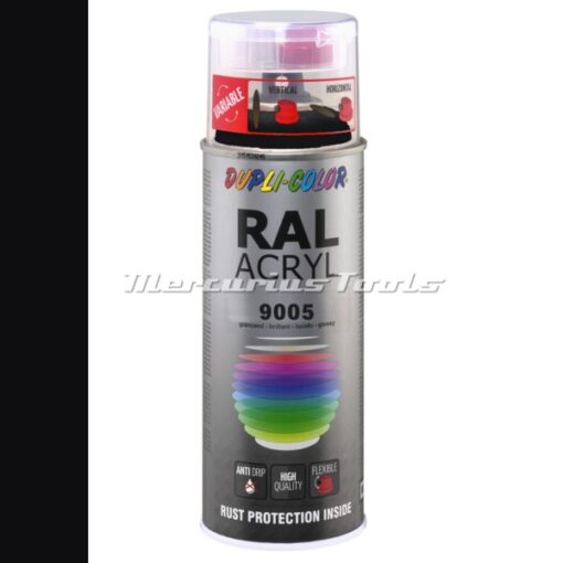 Acryl lak RAL9005 Diep Zwart hoogglans in 400ml spuitbus -DupliColor