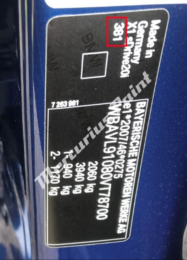 BMW X1 2017 kleurcode sticker autolak kleur achterhalen Mercurius Paint