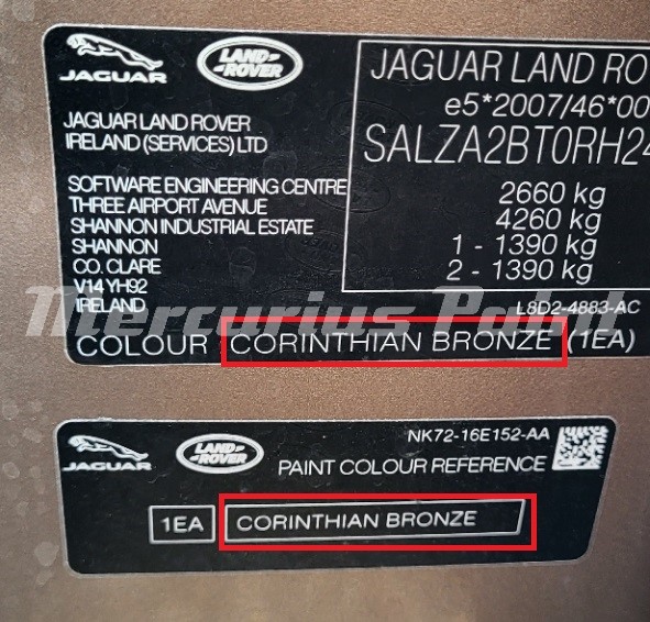 Land Rover Evoque 2024 kleurcode sticker autolak kleur achterhalen Mercurius Paint