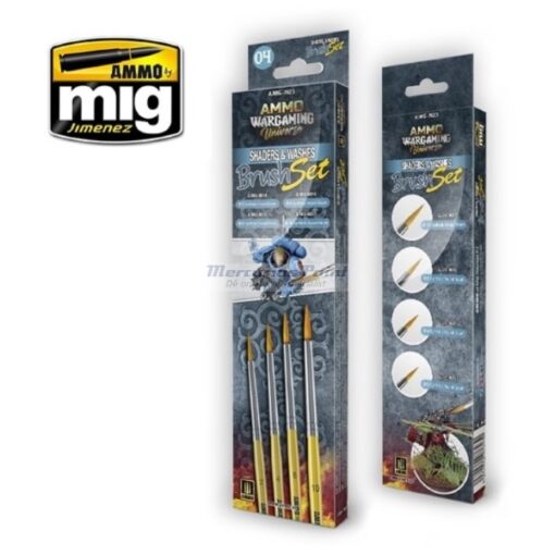 Penselen set Shaders en Washers 4 stuks Ammo Mig Jimenez Wargaming