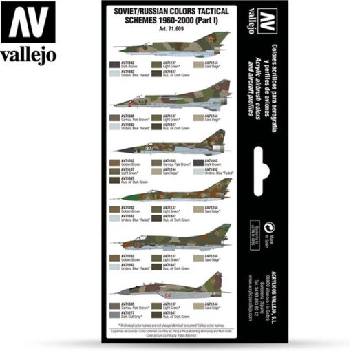 Sovjet – Russische gevechtsvliegtuigen modelbouwverf set 8 delig Vallejo VAL-71.609 achterzijde