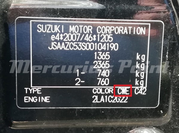 Suzuki Swift 2017 kleurcode sticker autolak kleur achterhalen Mercurius Paint