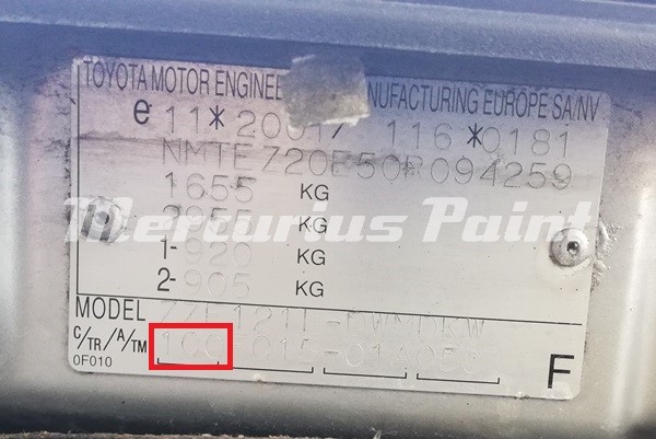 Toyota corola 2005 kleur sticker autolak kleurcode achterhalen Mercurius Paint